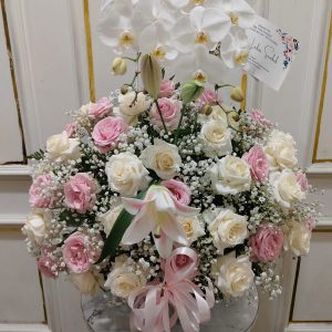 Bunga Meja Rose White Pink