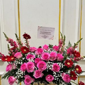 Bunga Meja Vas Keranjang Pink Red