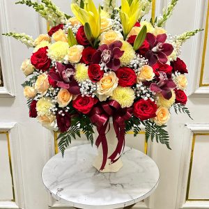 Bunga Meja Yellow Red Vas Keramik